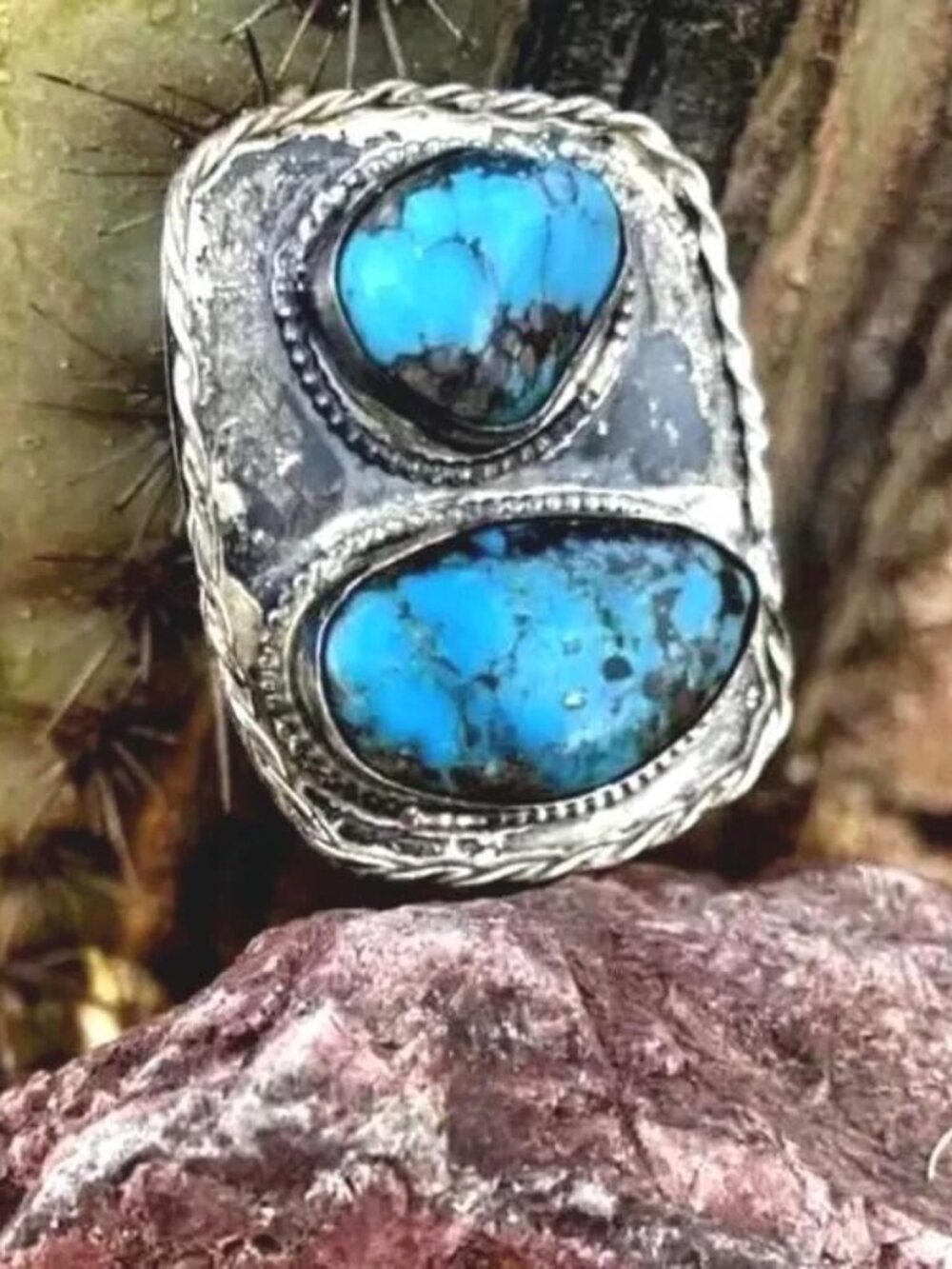Rodeo, Gem Morenci Turquoise, Old Pawn, Navajo, Coin Silver, Bennett Bolo Slide